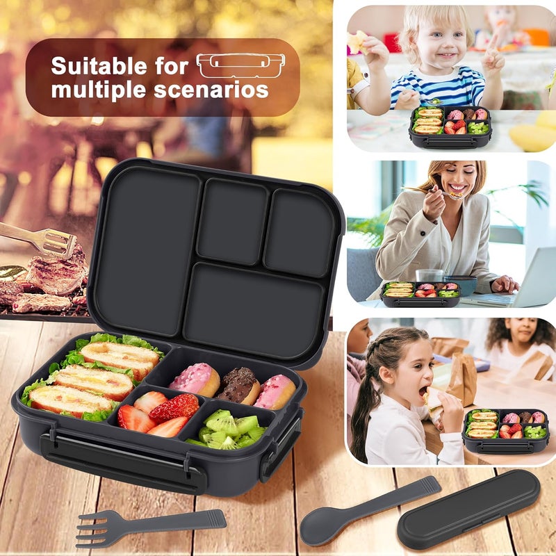 Amathley Lunch Box Kids,Bento Box Adult,Leakproof Lunch Containers for Adults/Kids/Toddler,1200ML-4 Compartments bento Lunch box with Utensil,Microwave & Dishwasher & Freezer Safe (Dark Gray) - Image 5